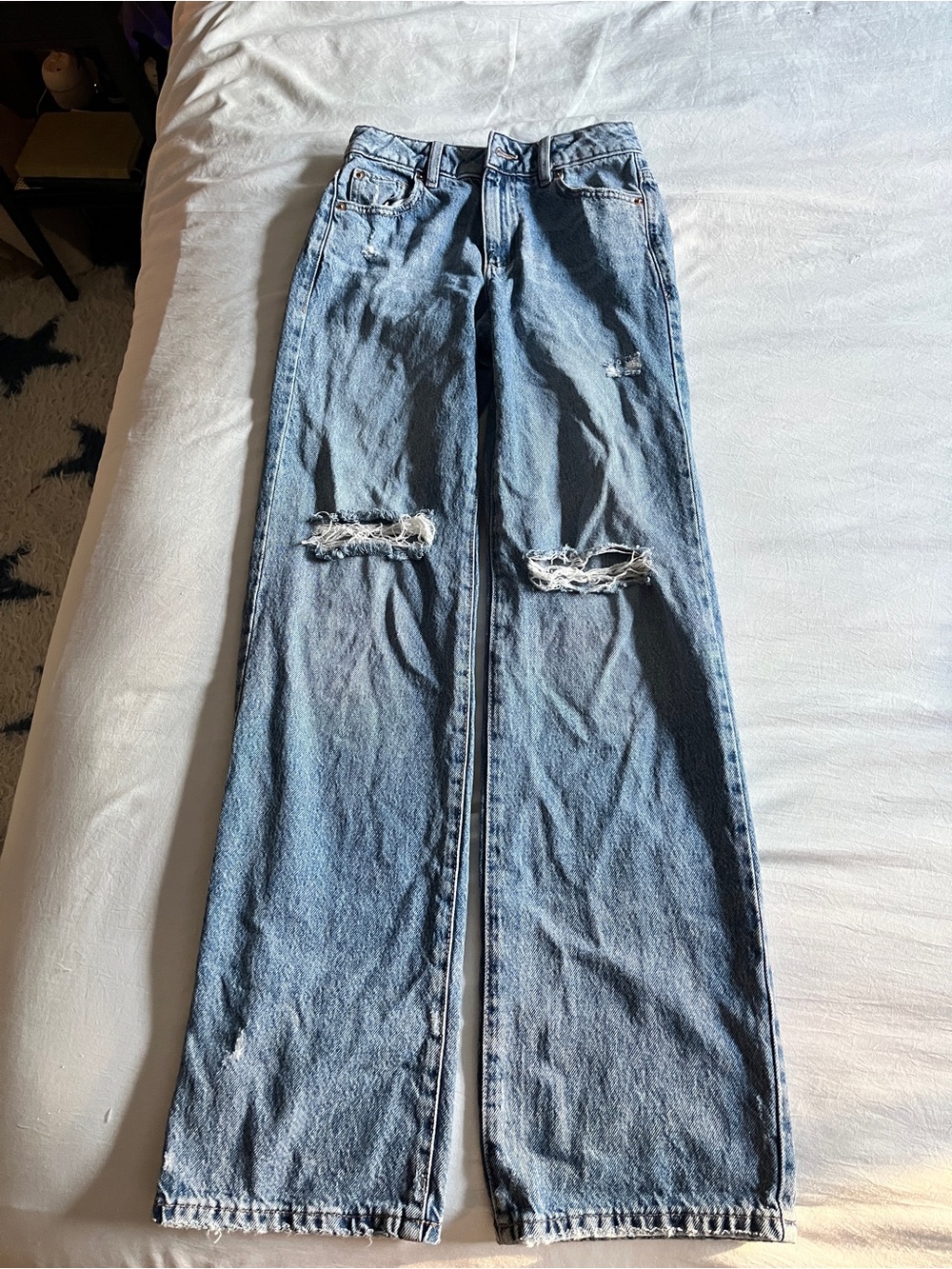 Garage High-Rise Distressed Wide-Leg Jeans in Light Blue